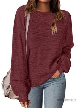 Women's Cozy Loose Knit Pullover Sweater Long Lantern Sleeve